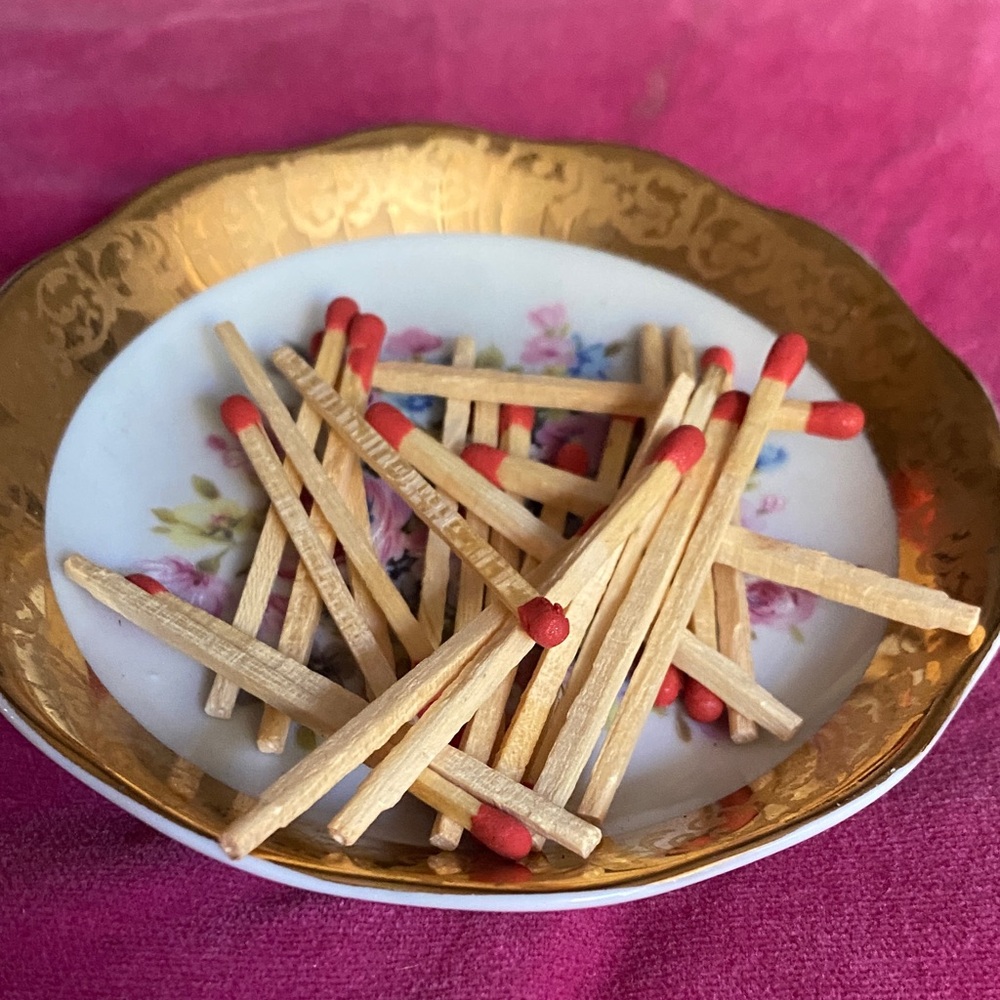 Vintage Limoges Decorative Plate with Gold Trim and matchsticks